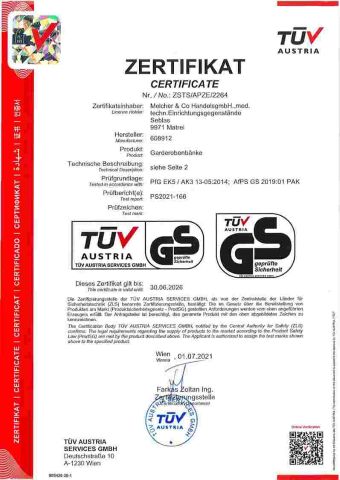 TÜV Zertifikat Sitzbänke