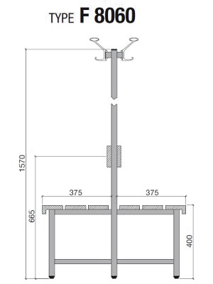 F8060 (doppelte Sitzbank mit Rückenlehne und Hakenleiste)